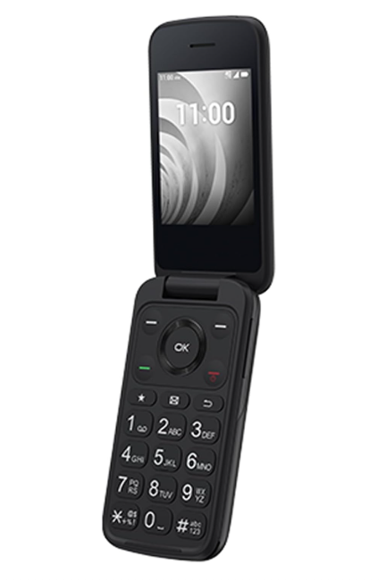 TCL 2.8" Flip Smart Phone 4058E – 8GB – 4G LTE – Unlocked – Volcano Black - Open Box