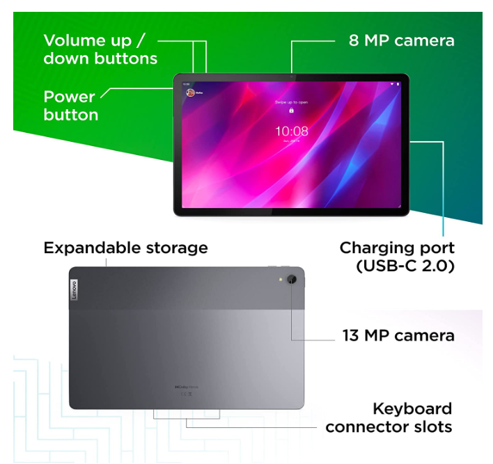 Renewed, Lenovo Tab P11 Plus 11" 128GB model TB-J616F(3rd Gen)Tablet, Platinum Grey